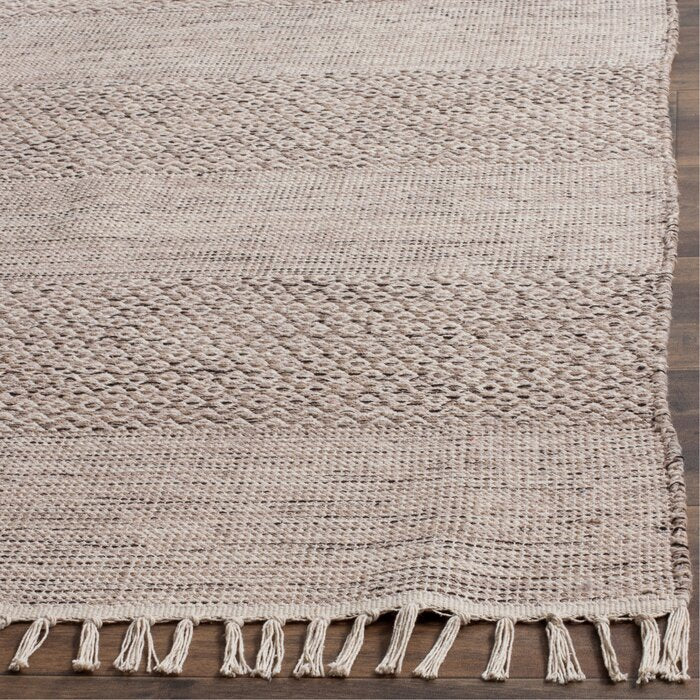 Bester Handmade Flatweave Cotton Ivory/Steel Gray Rug, Square 4'