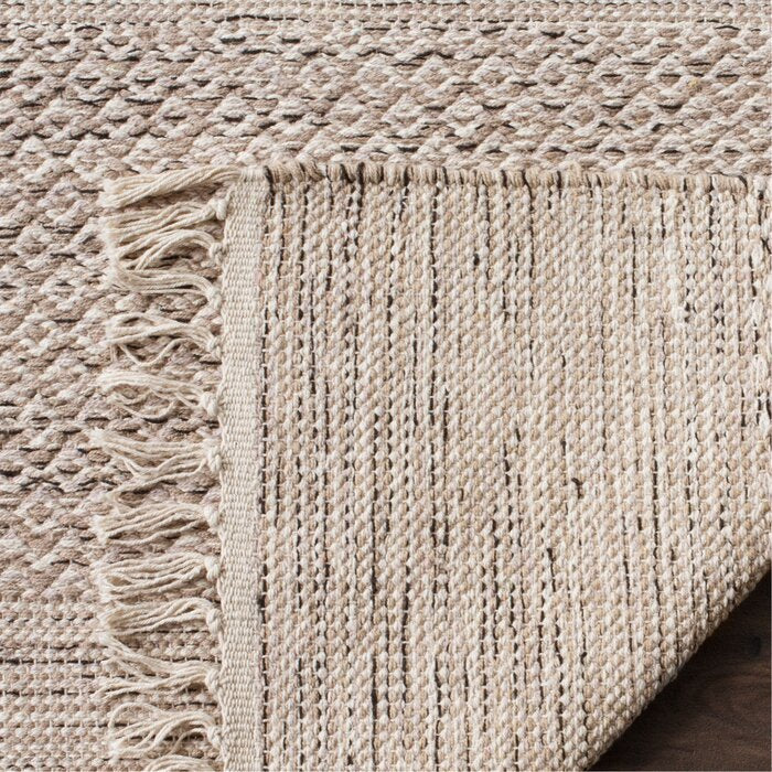 Bester Handmade Flatweave Cotton Ivory/Steel Gray Rug, Square 4'