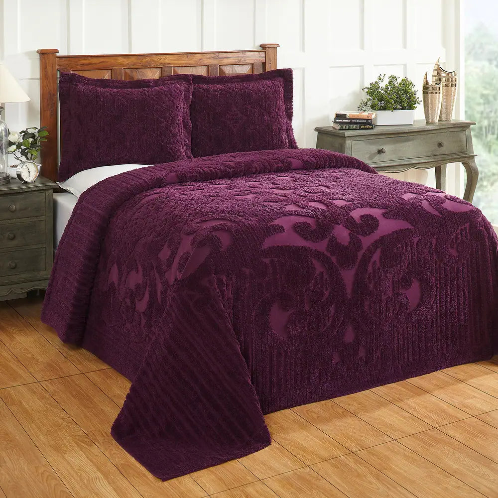 Ashton 100% Cotton Tufted Medallion Design Bedspread Set - Plum - King