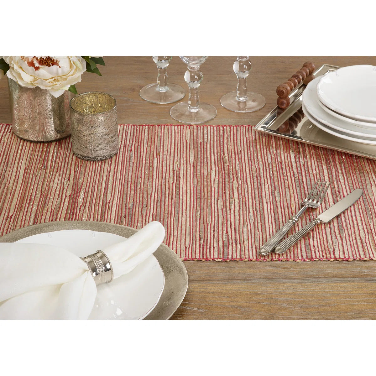 Bevis Shimmering Woven Nubby Natural Table Runner