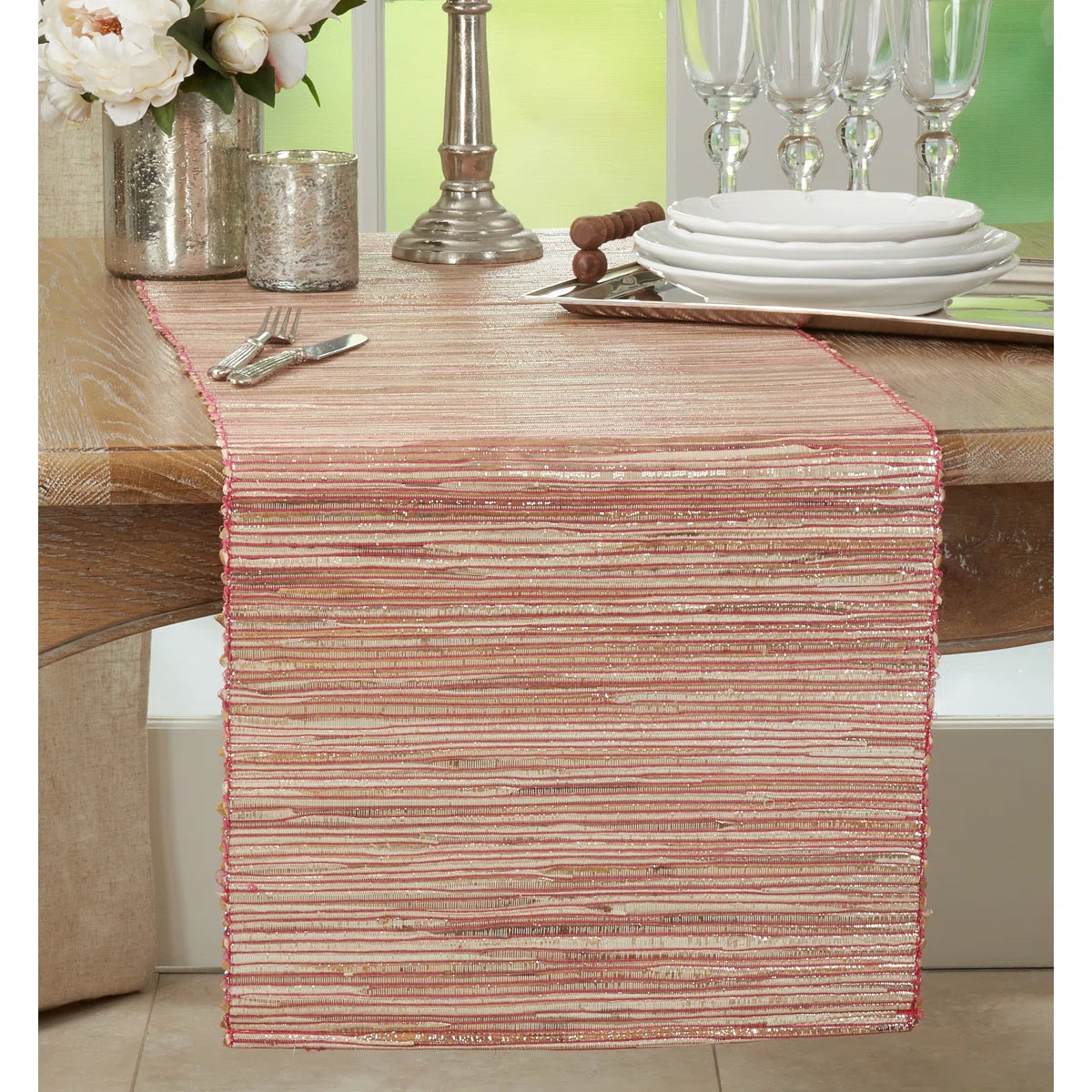 Bevis Shimmering Woven Nubby Natural Table Runner
