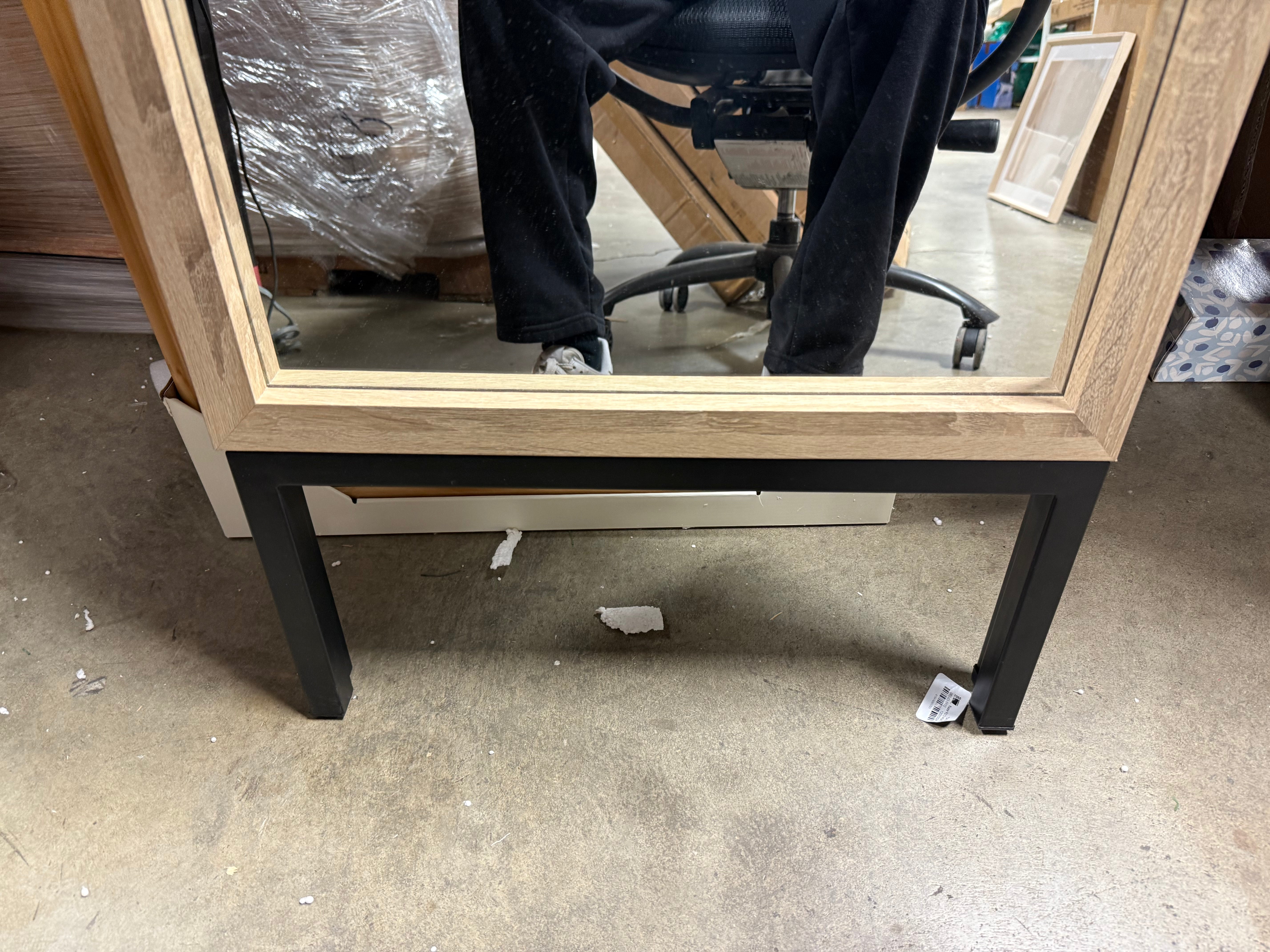 Oak and Metal Modern Floor Mirror Brown