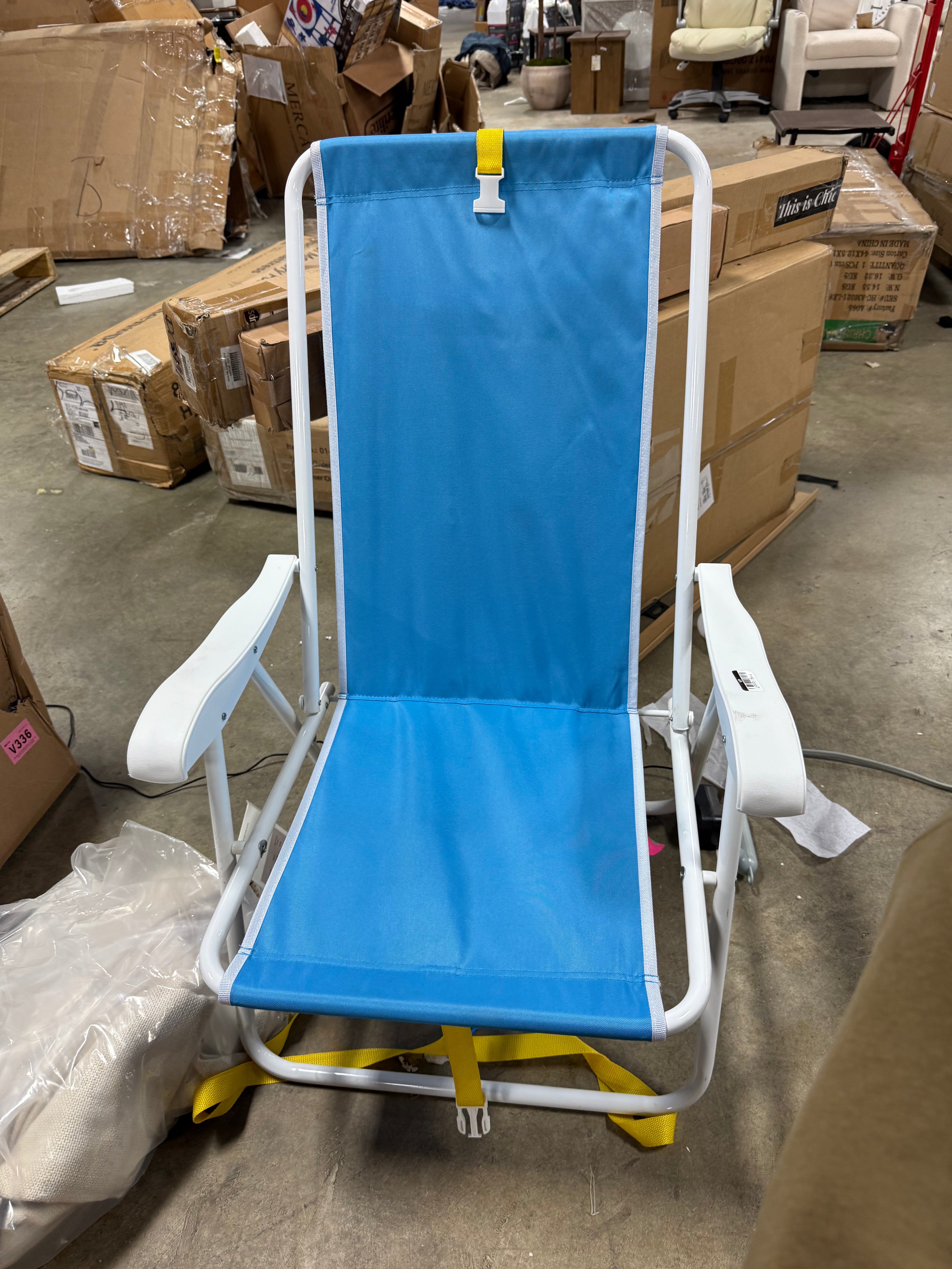 Recycled Fabric Outdoor Portable Beach Chair with Storage Space Blue