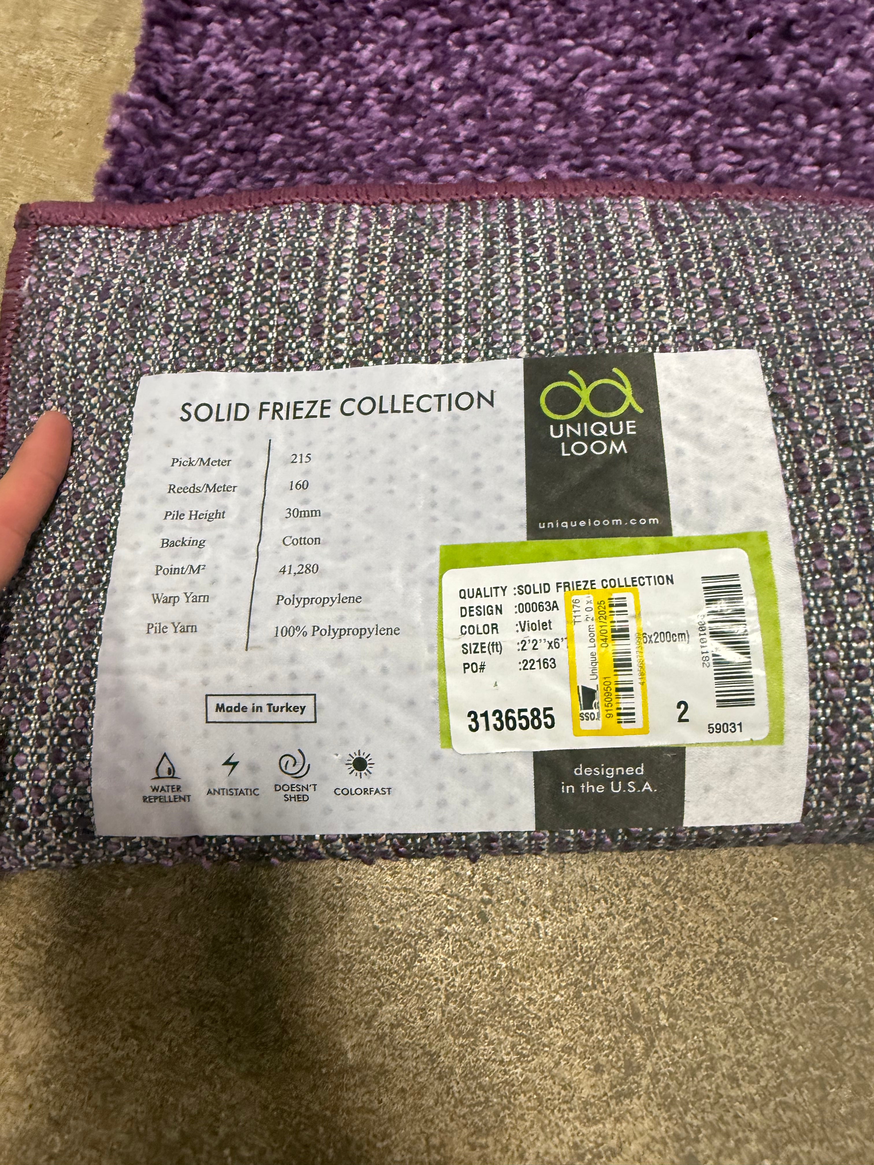 Unique Loom Solid Shag Collection Area Rug (2' 2" x 6' 7" Runner, Purple)