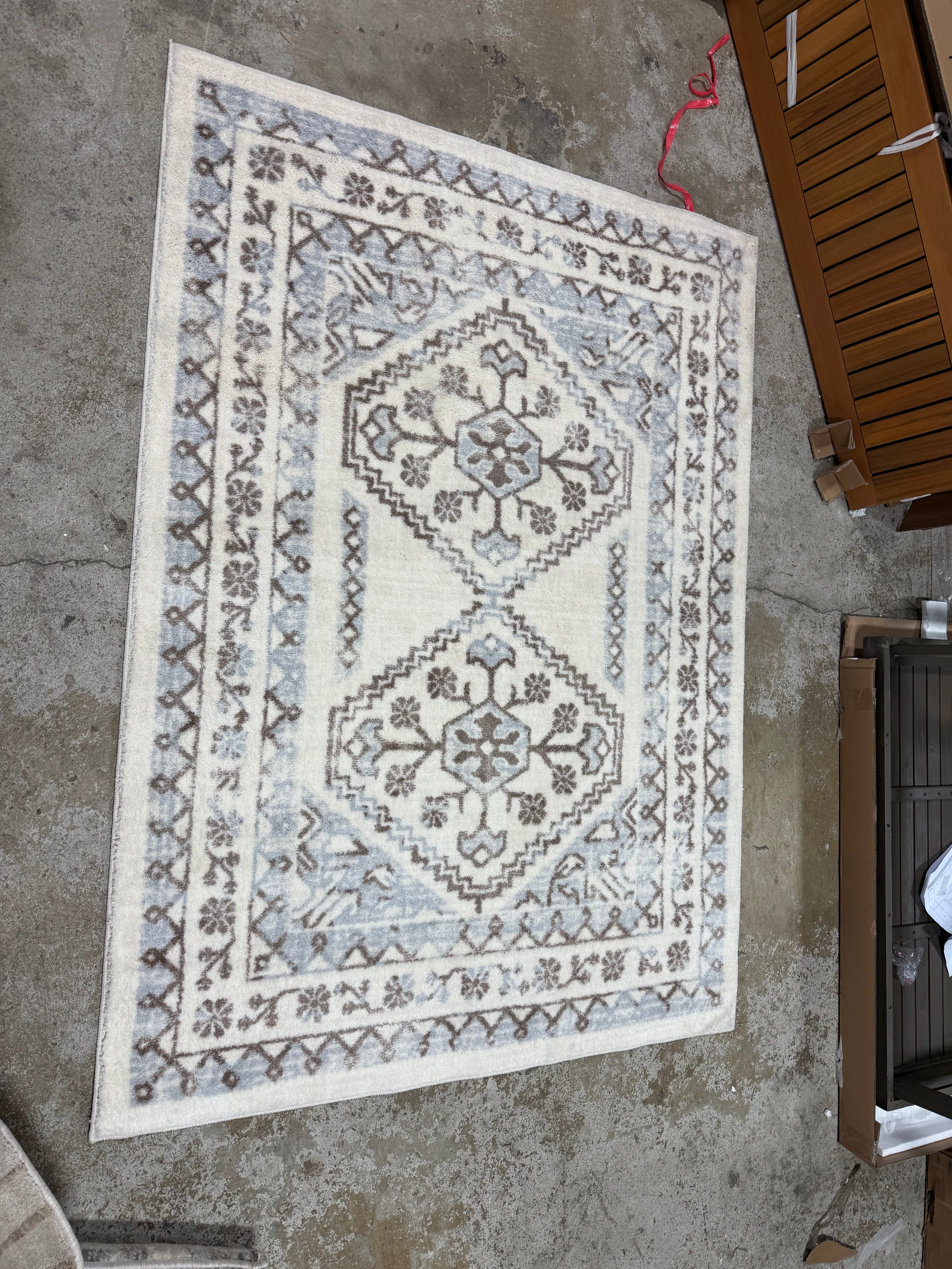 Washable Distressed Persian Accent Rug Cream 4'x5'5"