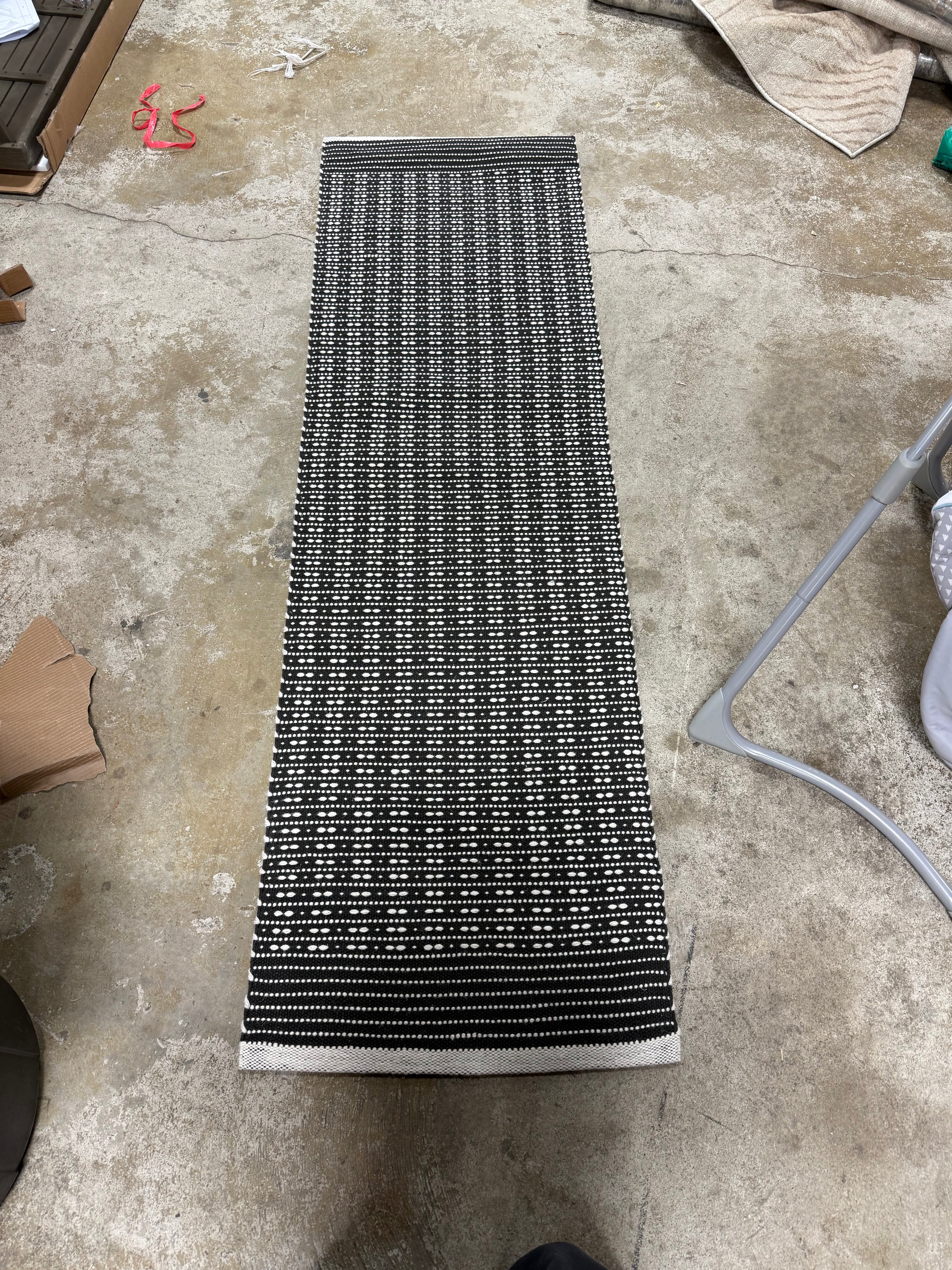 2'x7' Hand Woven Cotton/Wool Runner Black - Stripe Pattern, Indoor Flat Pile, Kitchen Runner Rug