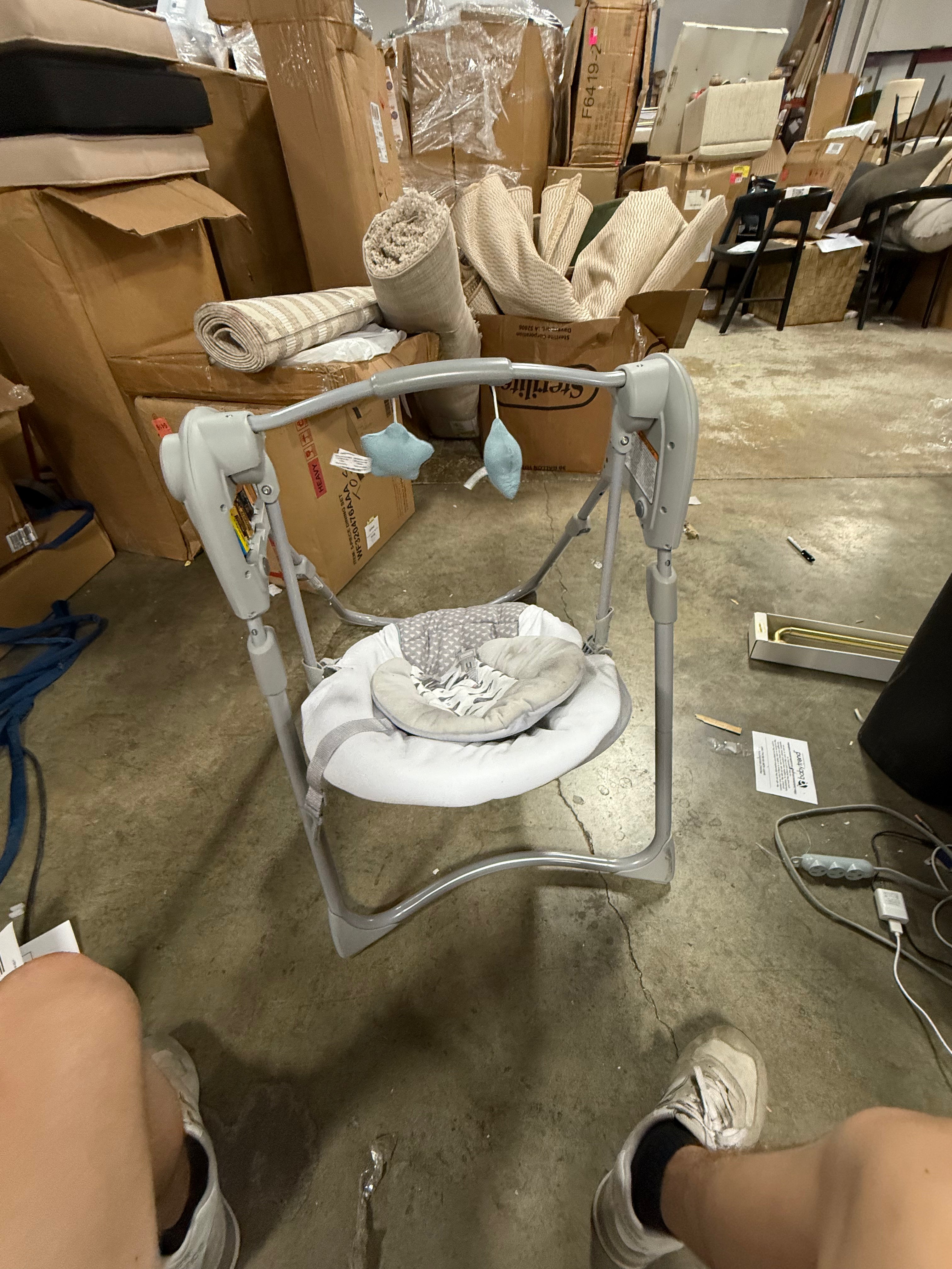 Slim Spaces Compact Infant Swing, Space-Saving Design, Gray, Tilden
