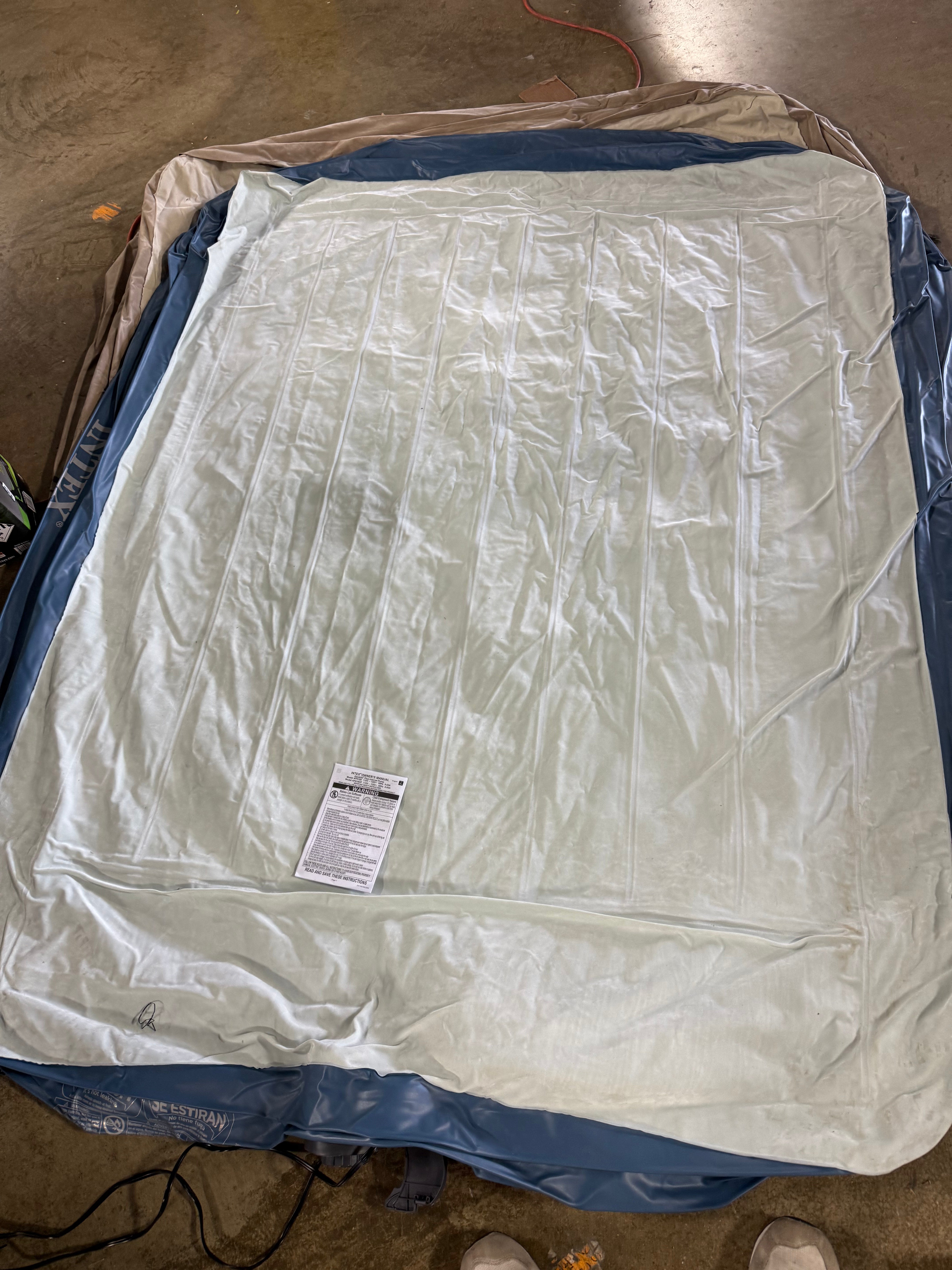 Elevated Pillow Rest Queen Air Mattress with Internal Pump - Off-White/Blue