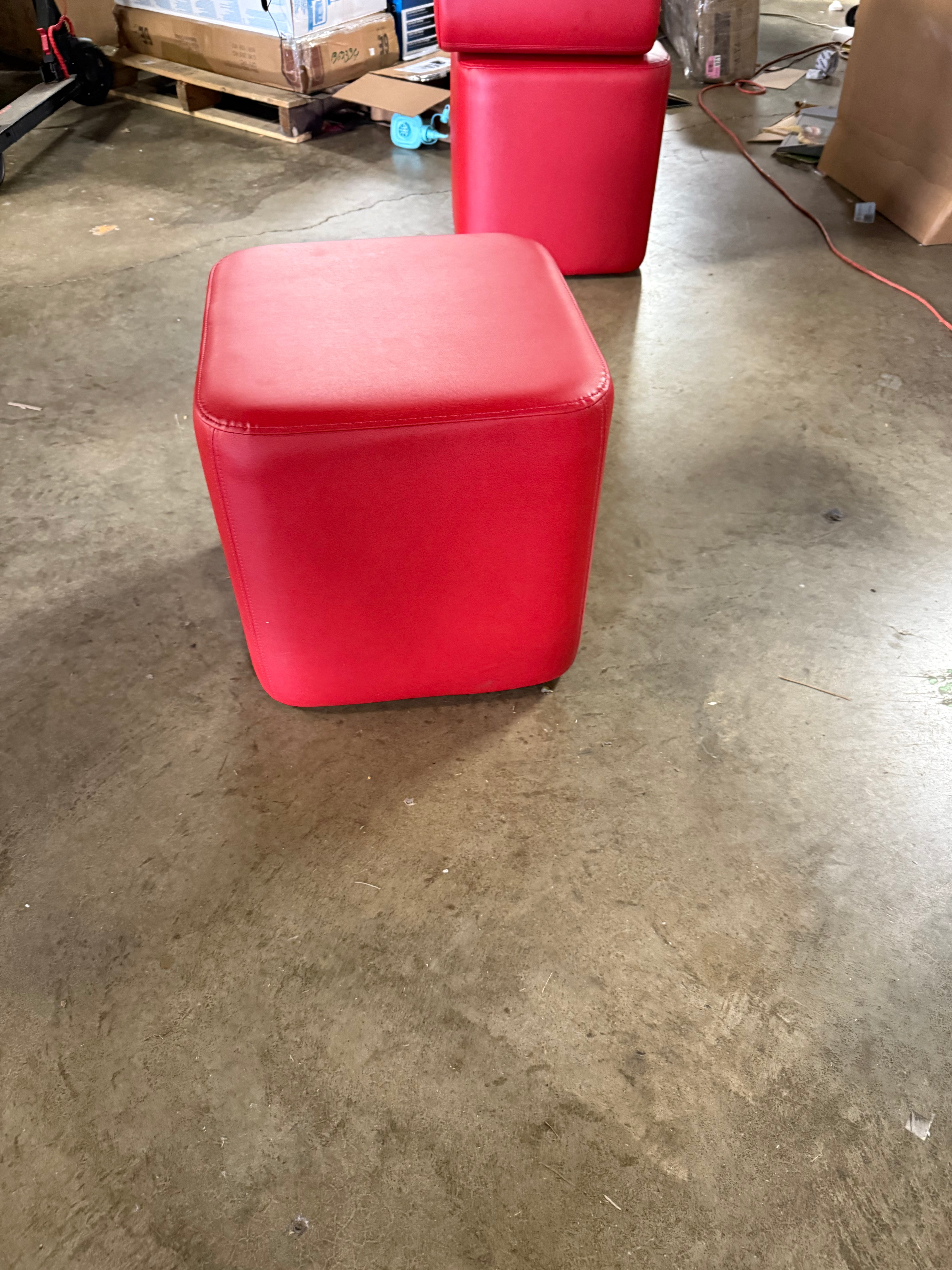 Red Square Ancillary Ottoman with Upholstered Top