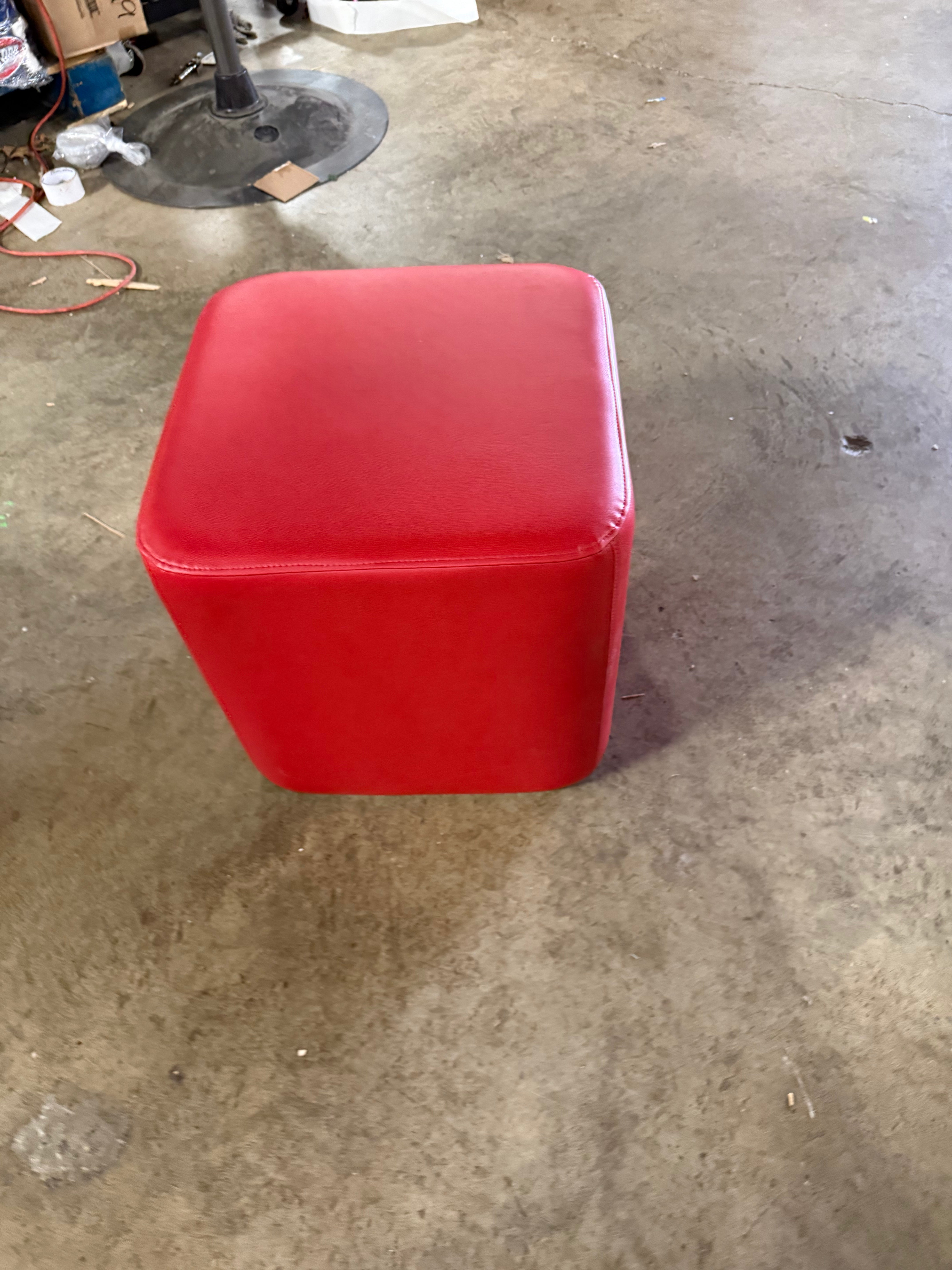 Red Square Ancillary Ottoman with Upholstered Top