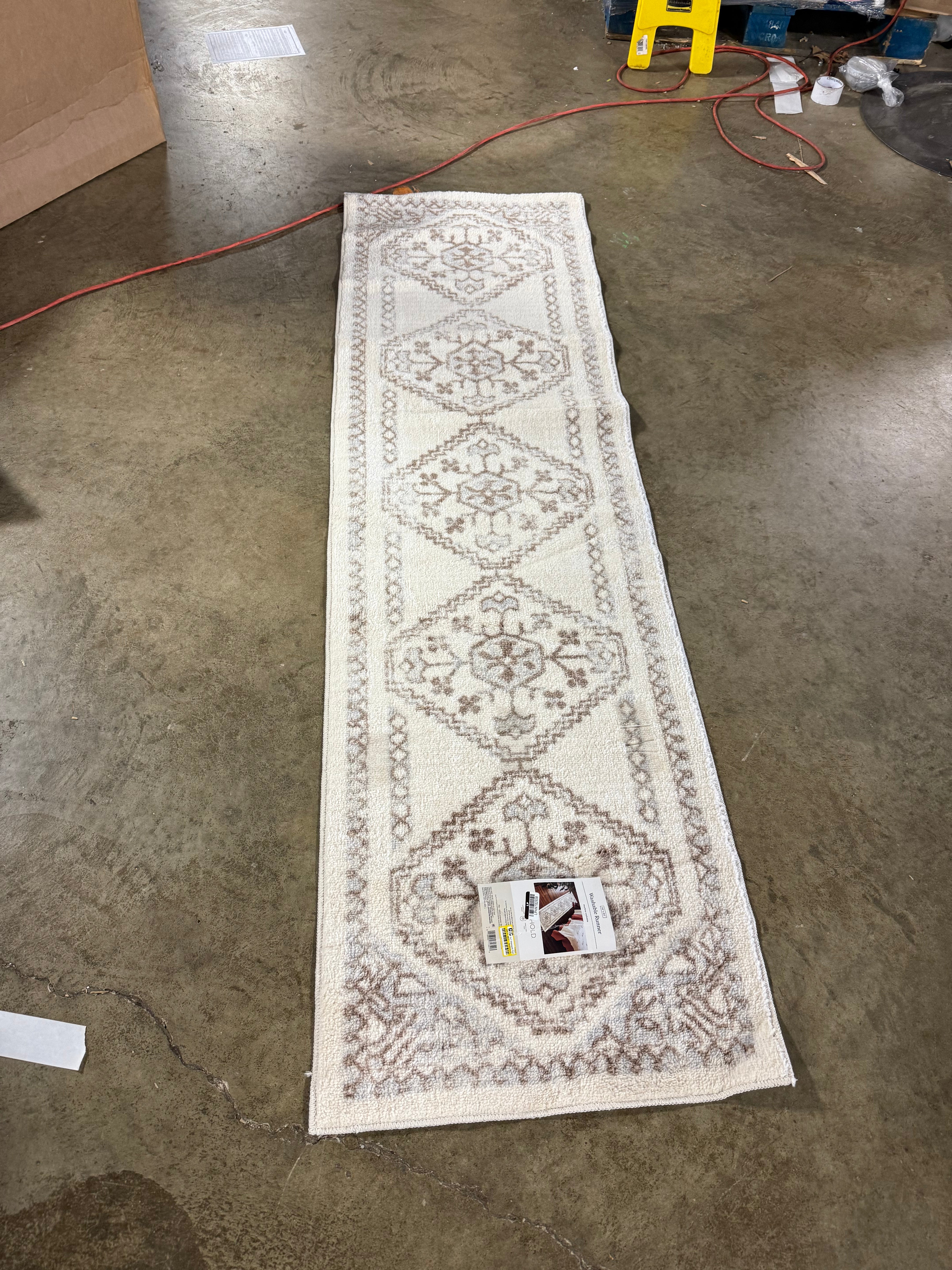 Washable Distressed Persian Accent Rug Cream - 2'x7' Runner