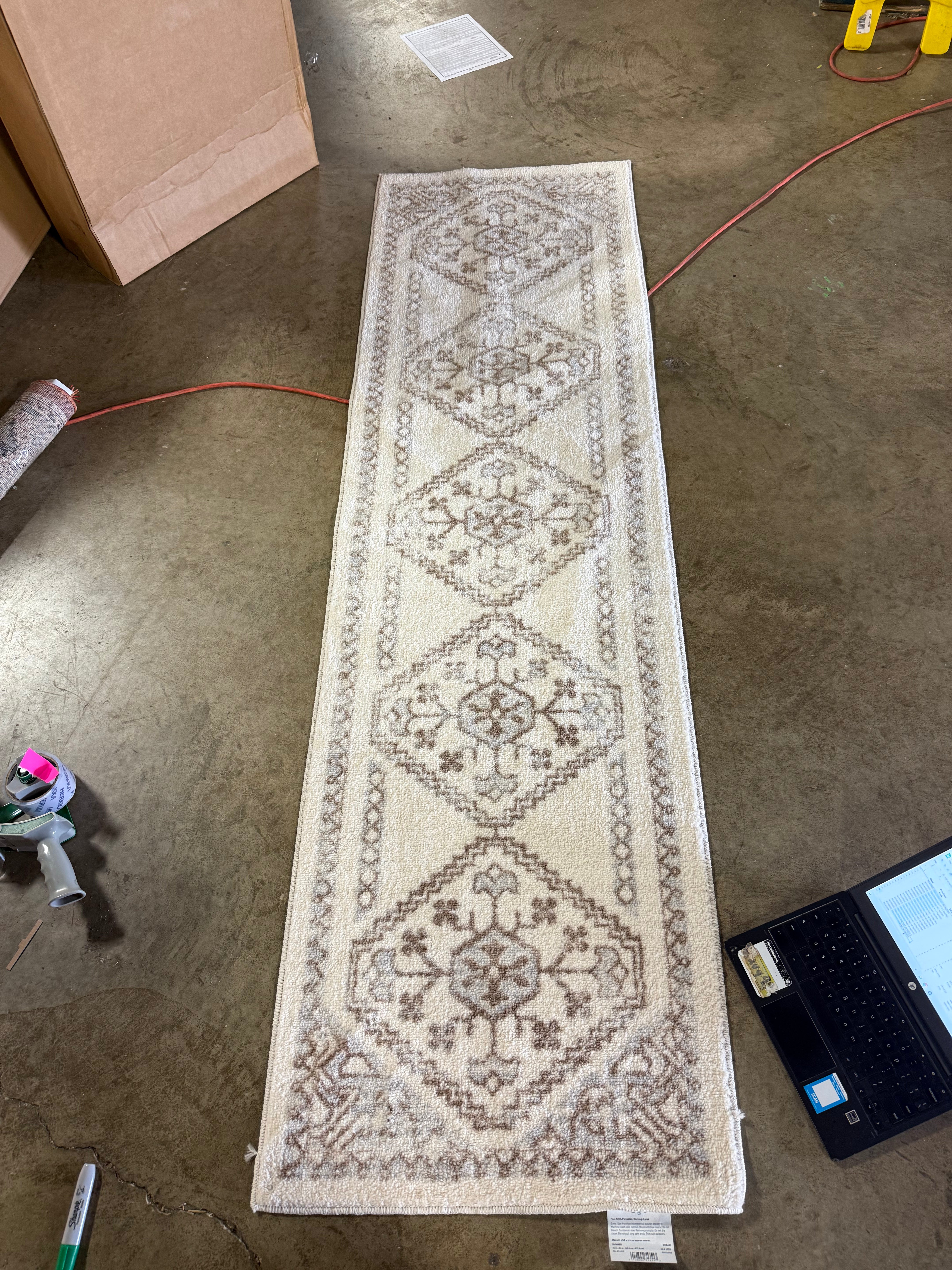 Washable Distressed Persian Accent Rug Cream - 2'x7' Runner
