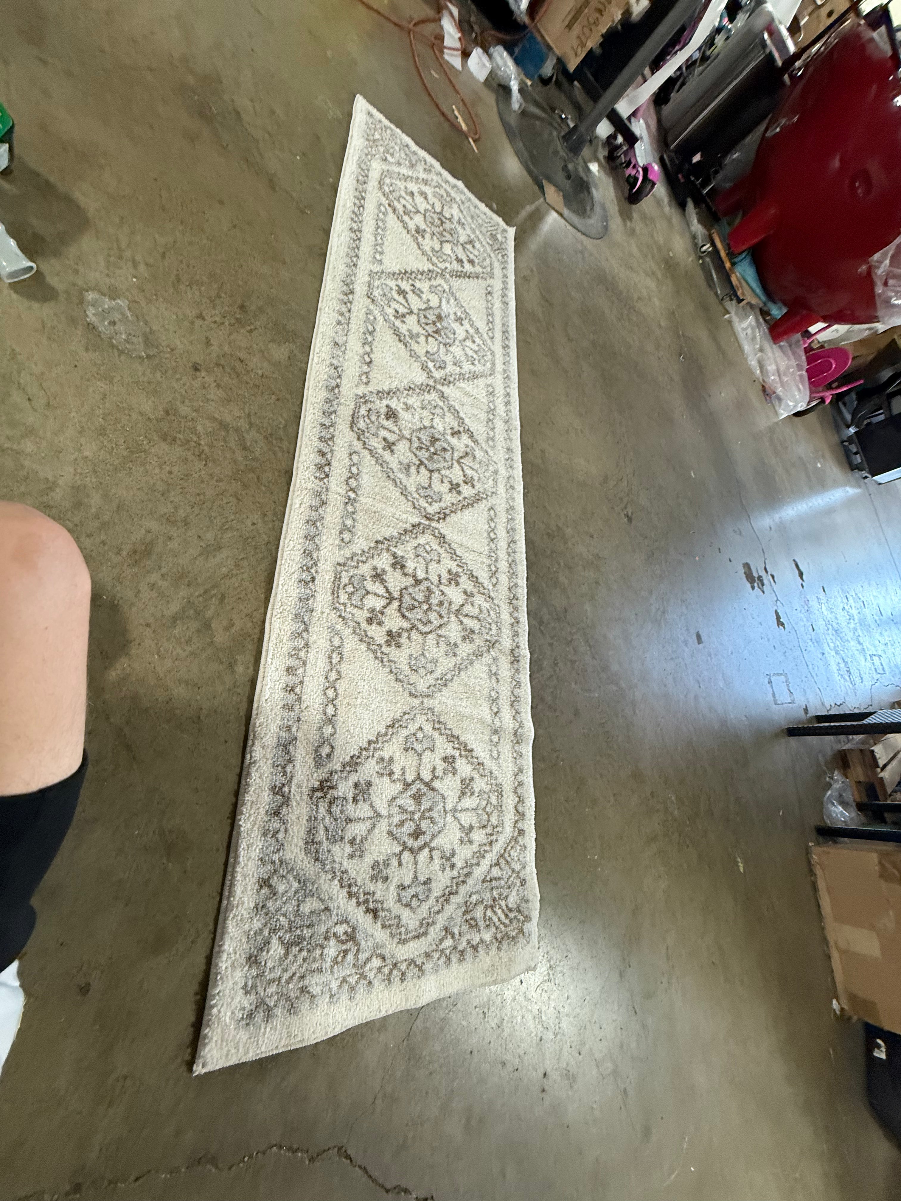 Washable Distressed Persian Accent Rug Cream - 2'x7' Runner