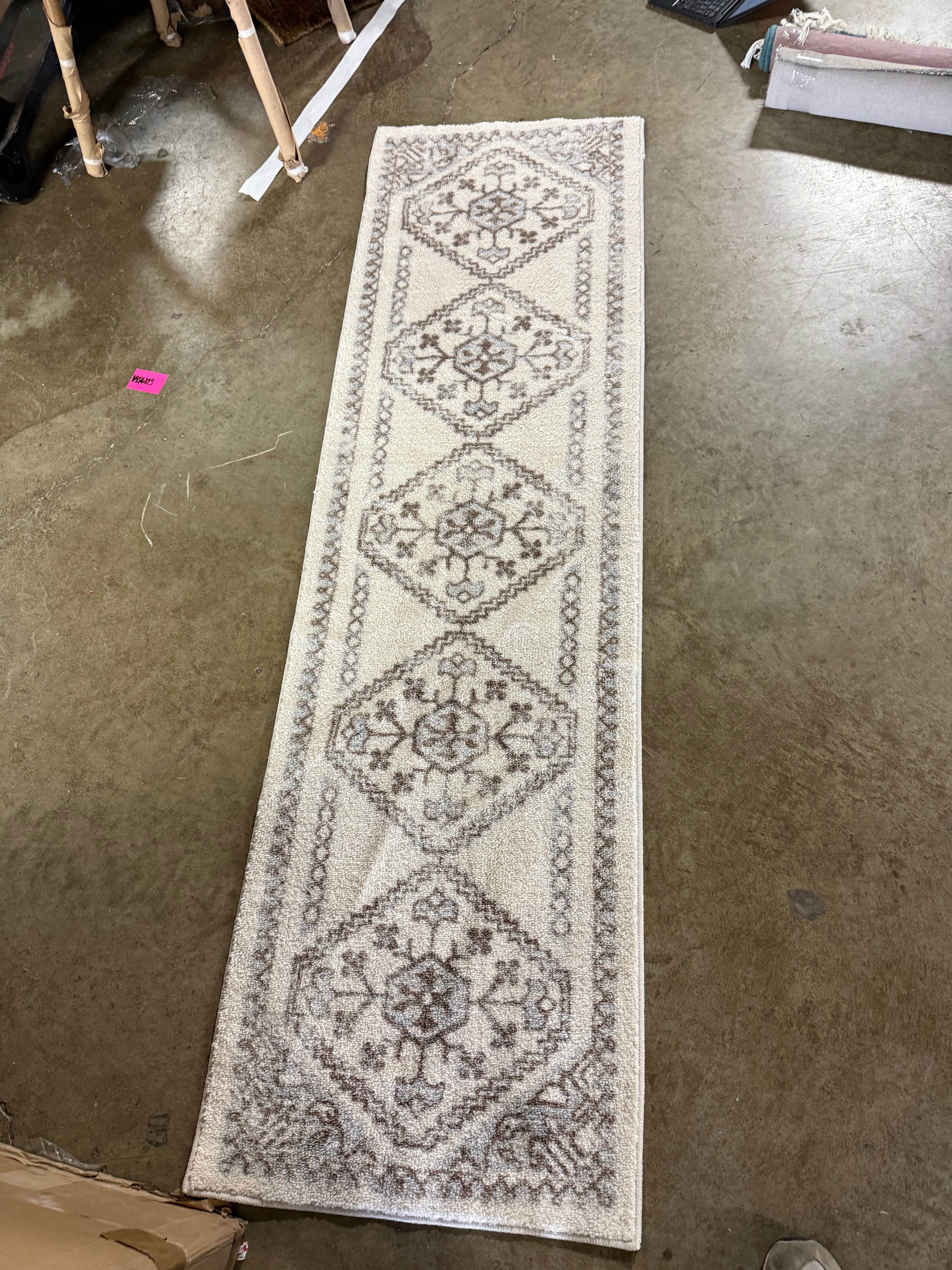 Washable Distressed Persian Accent Rug Cream - 2'x7' Runner