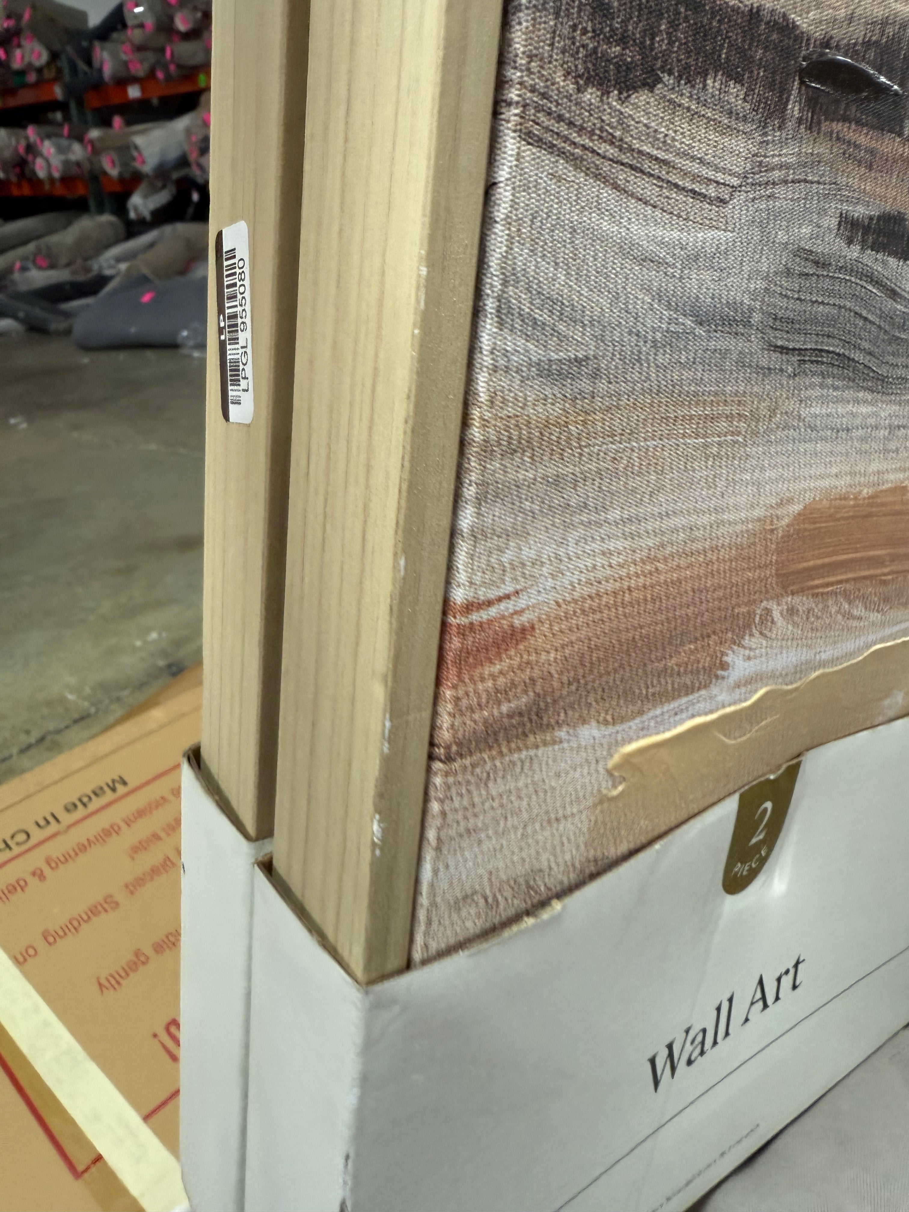 (Set of 2)  Faded Landscape Framed Wall Canvases Natural -  Polystyrene Frame, Blockprint Art