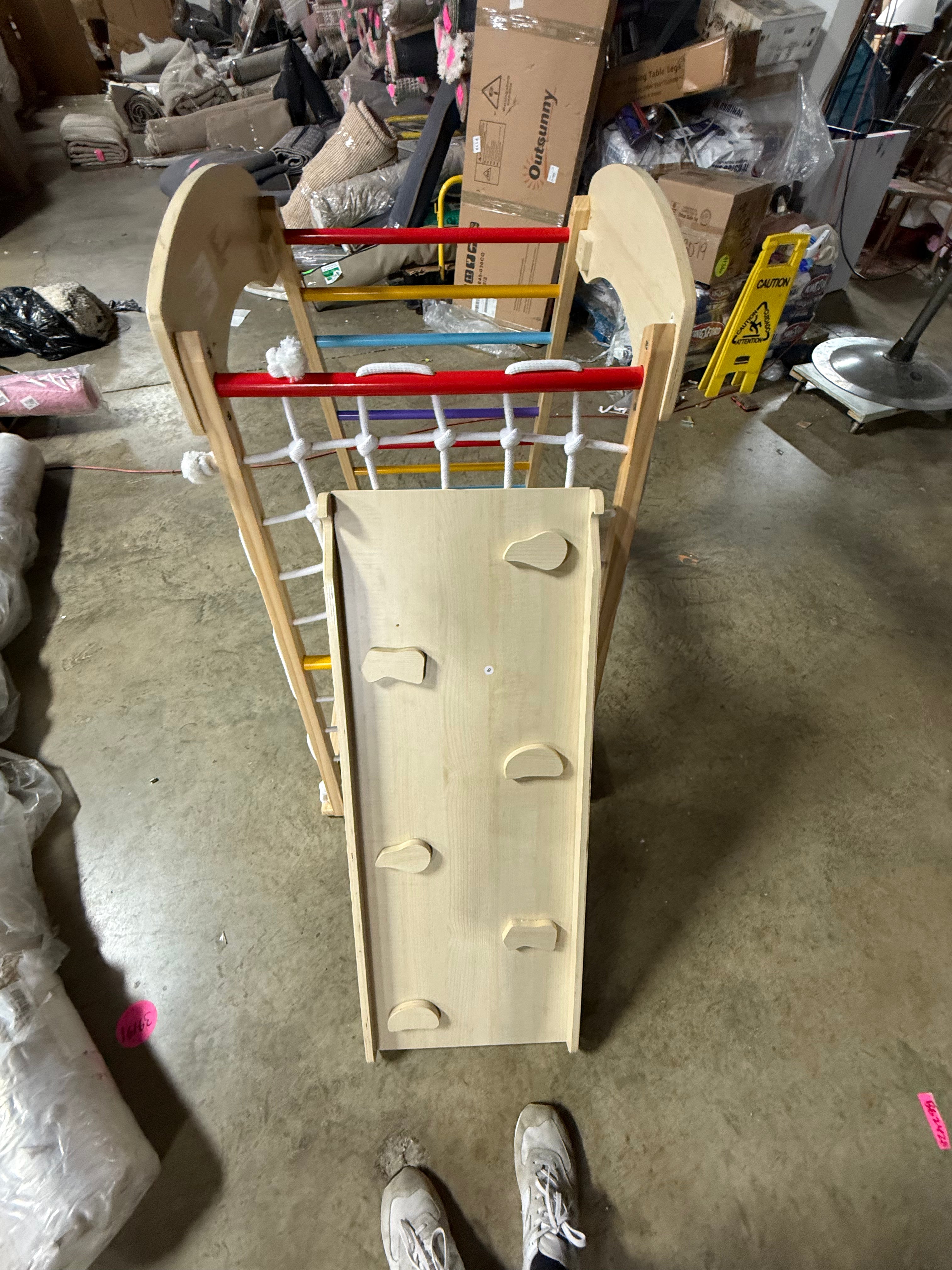 6-in-1 Jungle Gym Wooden Indoor Playground with Double-Sided Ramp and Monkey Bars