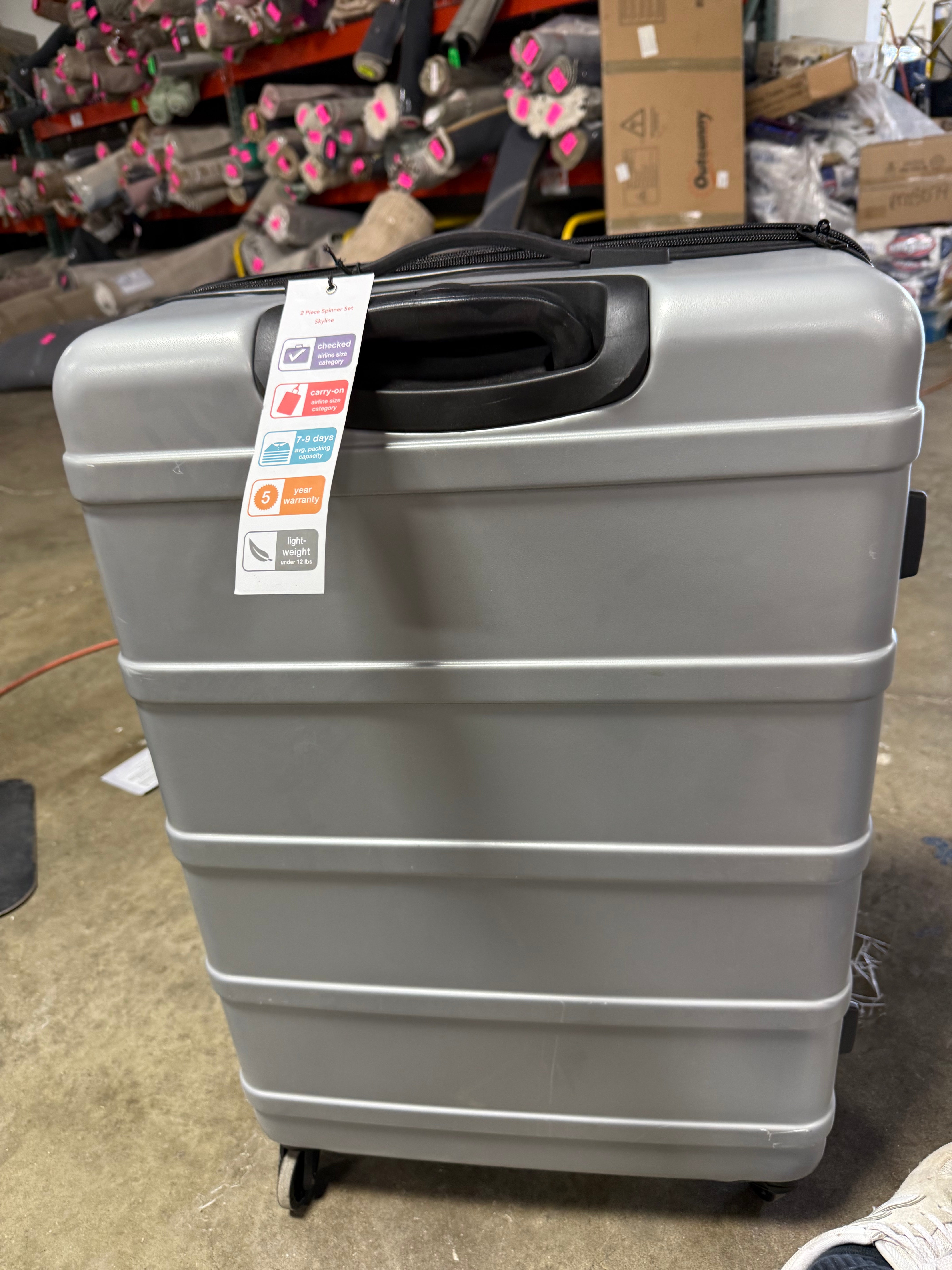 1-Piece Hardside Checked Spinner Luggage - Silver