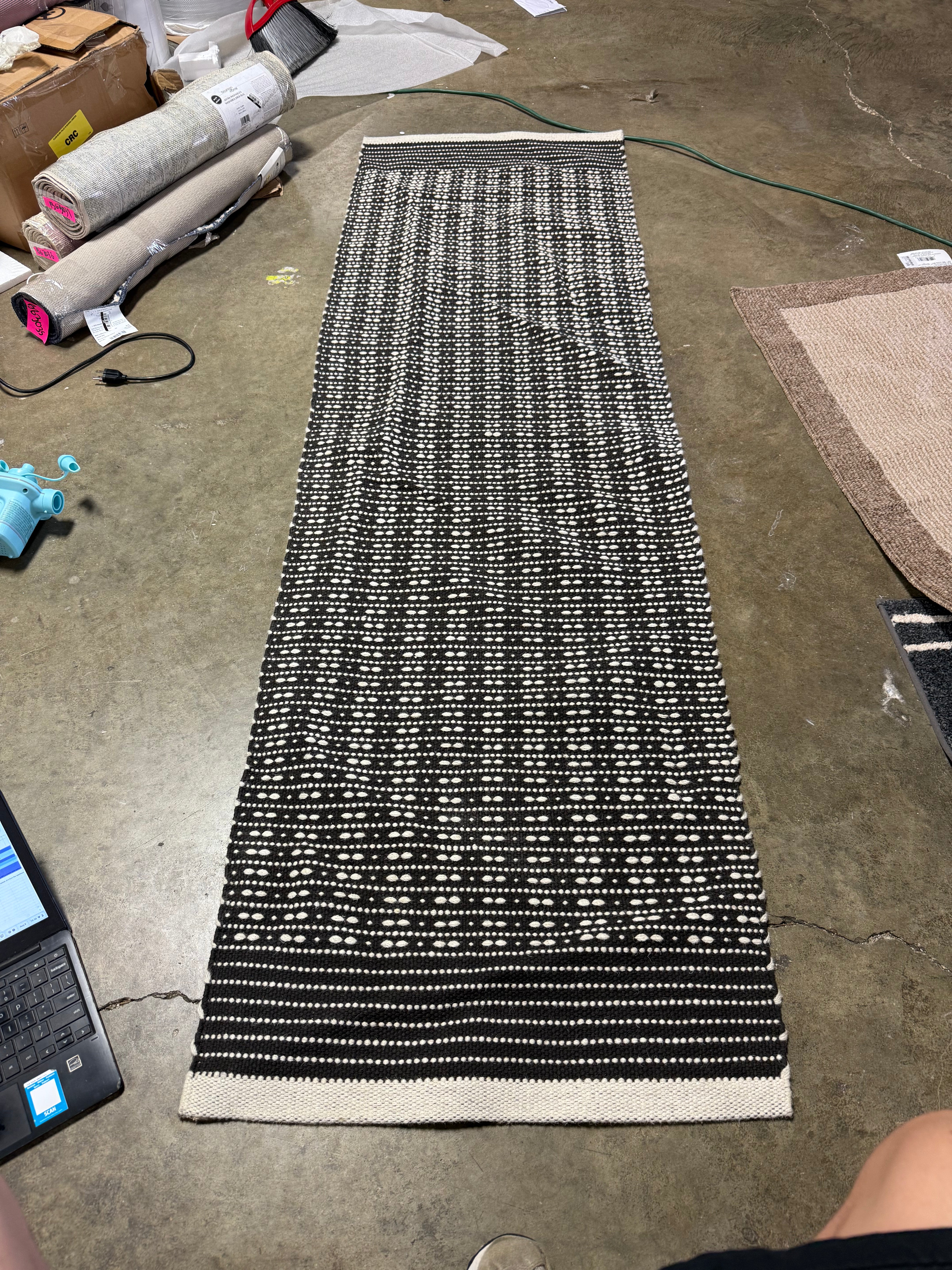 Hand Woven Cotton/Wool Runner Black - Stripe Pattern 2'x7'