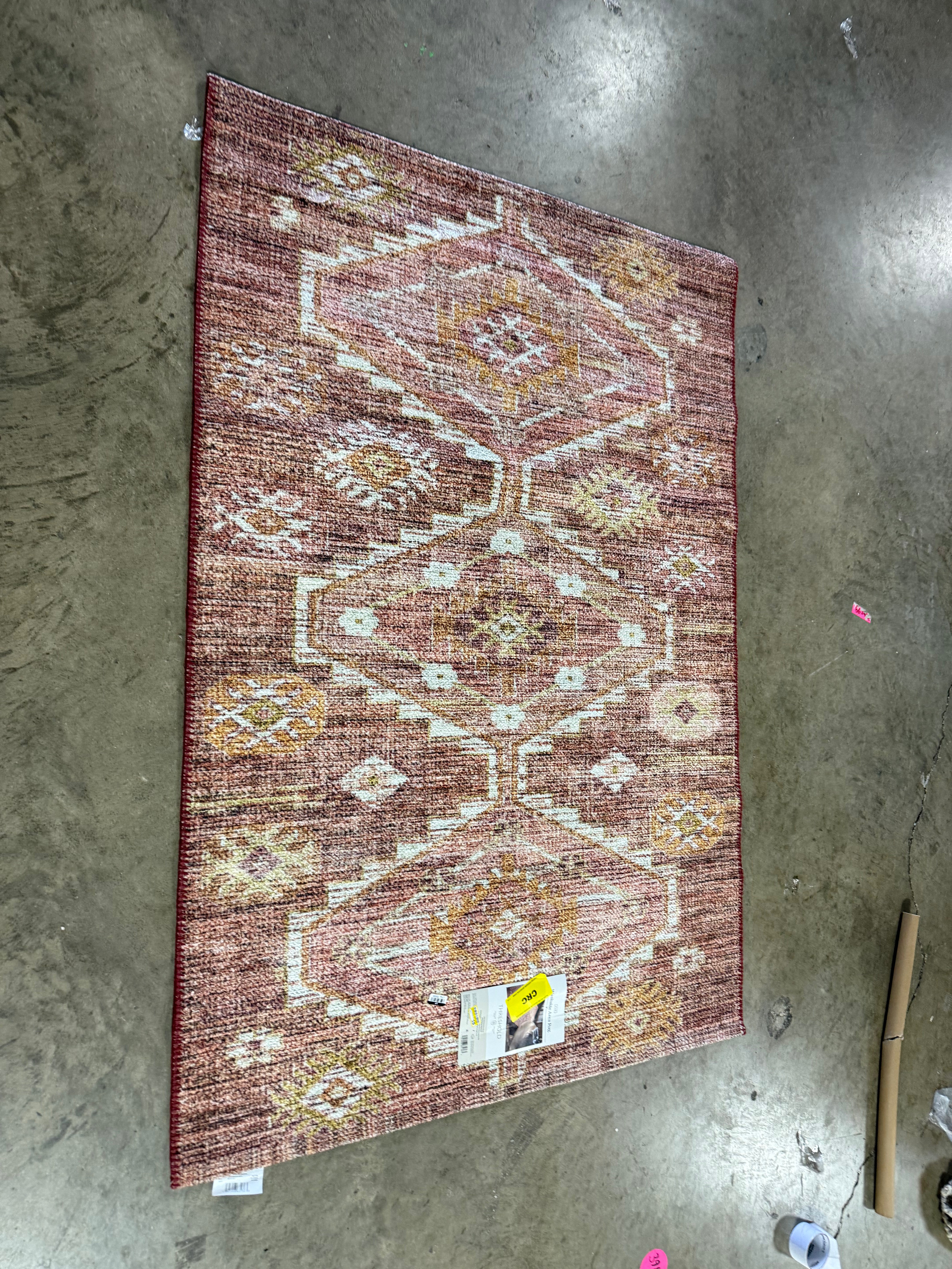 Southbury Washable Printed Diamond Persian Style Rug Rust 4'x6'