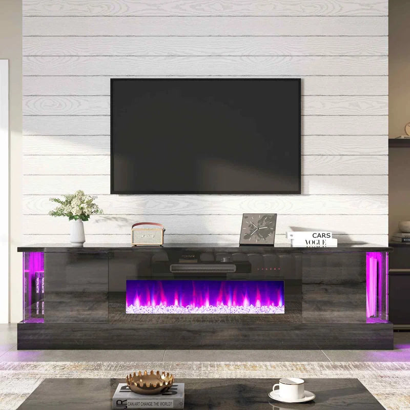 Bhhatu Fireplace TV Stand With Fireplace, Modern Wood Grain High Gloss