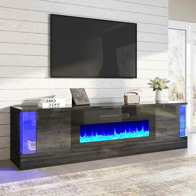 Bhhatu Fireplace TV Stand With Fireplace, Modern Wood Grain High Gloss
