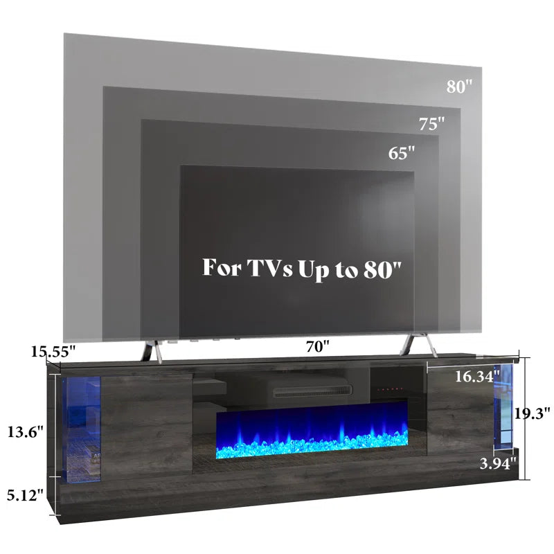 Bhhatu Fireplace TV Stand With Fireplace, Modern Wood Grain High Gloss