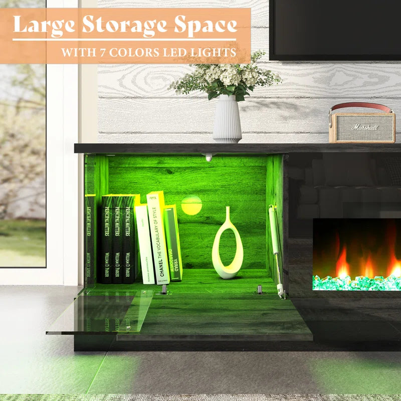 Bhhatu Fireplace TV Stand With Fireplace, Modern Wood Grain High Gloss