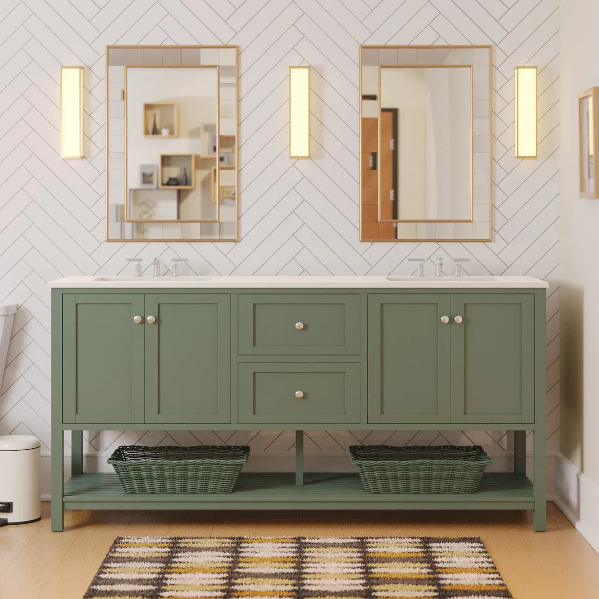Binne 72'' Double Bathroom Vanity with Top - Sage Green SHOWROOM ITEM
