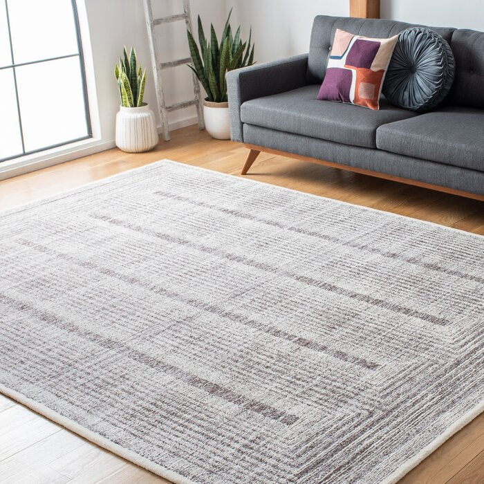 Binyomin Handmade Hand Tufted Performance Gray/Ivory Rug, Rectangle 6' x 9'