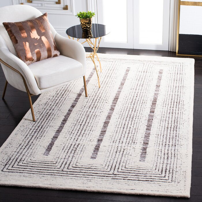 Binyomin Handmade Hand Tufted Performance Gray/Ivory Rug, Rectangle 6' x 9'