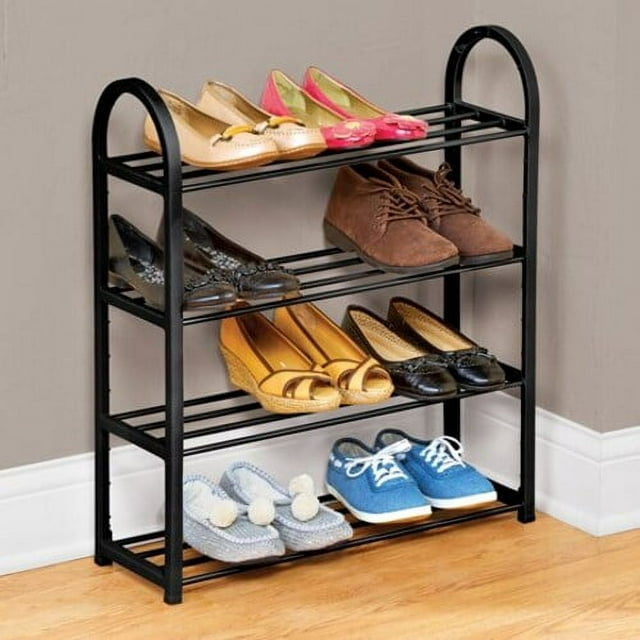 Black 4-Tier Metal Shoe Rack - Holds 12 Pairs
