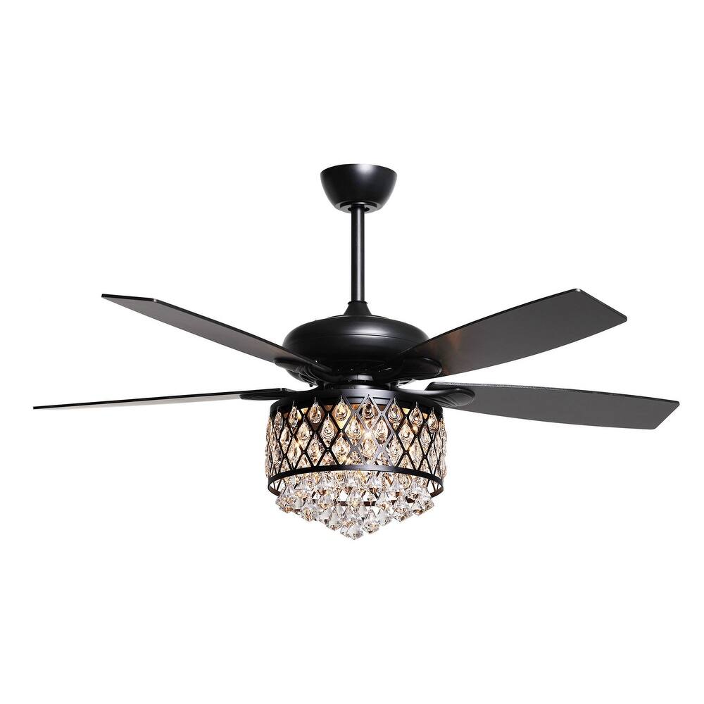 Black 5-Blade Crystal Ceiling Fan with Remote and Light Kit