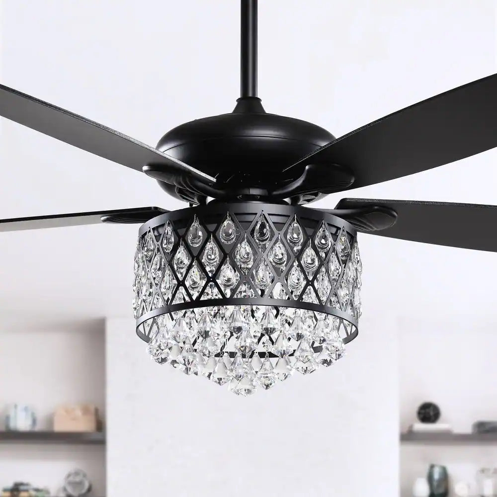 Black 5-Blade Crystal Ceiling Fan with Remote and Light Kit
