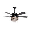 Black 5-Blade Crystal Ceiling Fan with Remote and Light Kit