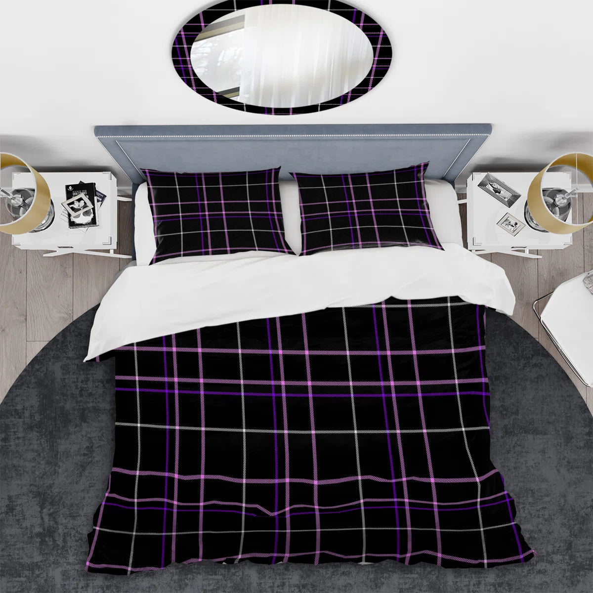 Black Checked Tartan Modern & Contemporary Plaid Duvet Cover Set Queen