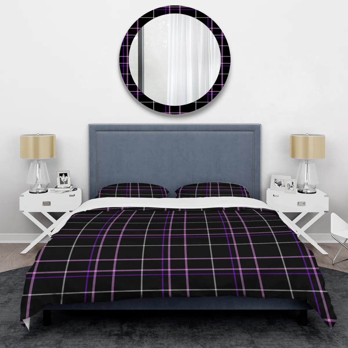 Black Checked Tartan Modern & Contemporary Plaid Duvet Cover Set Queen