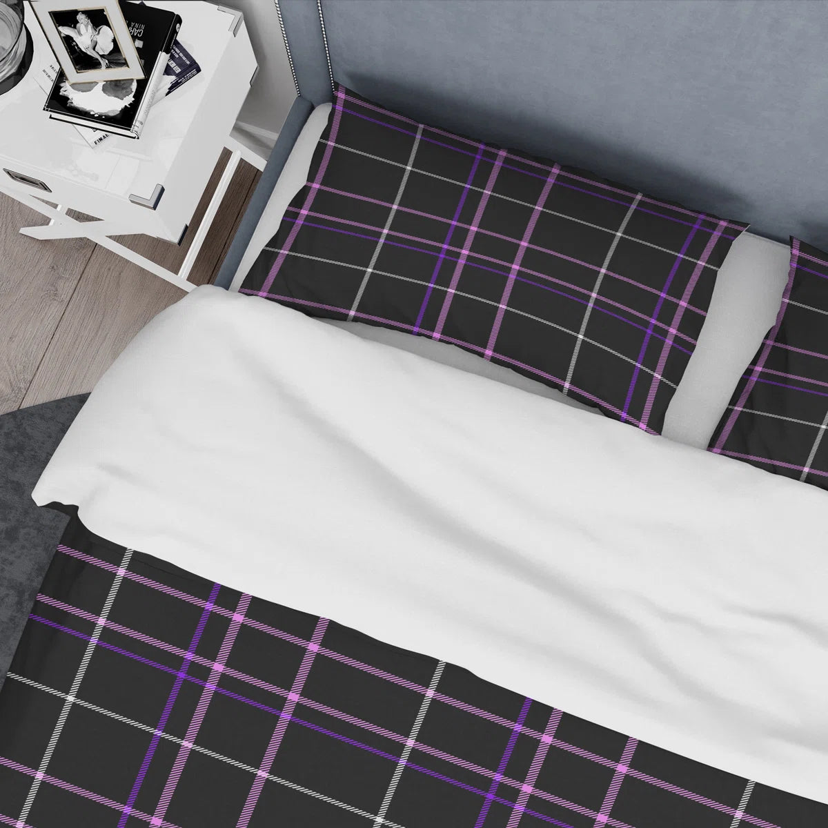 Black Checked Tartan Modern & Contemporary Plaid Duvet Cover Set Queen