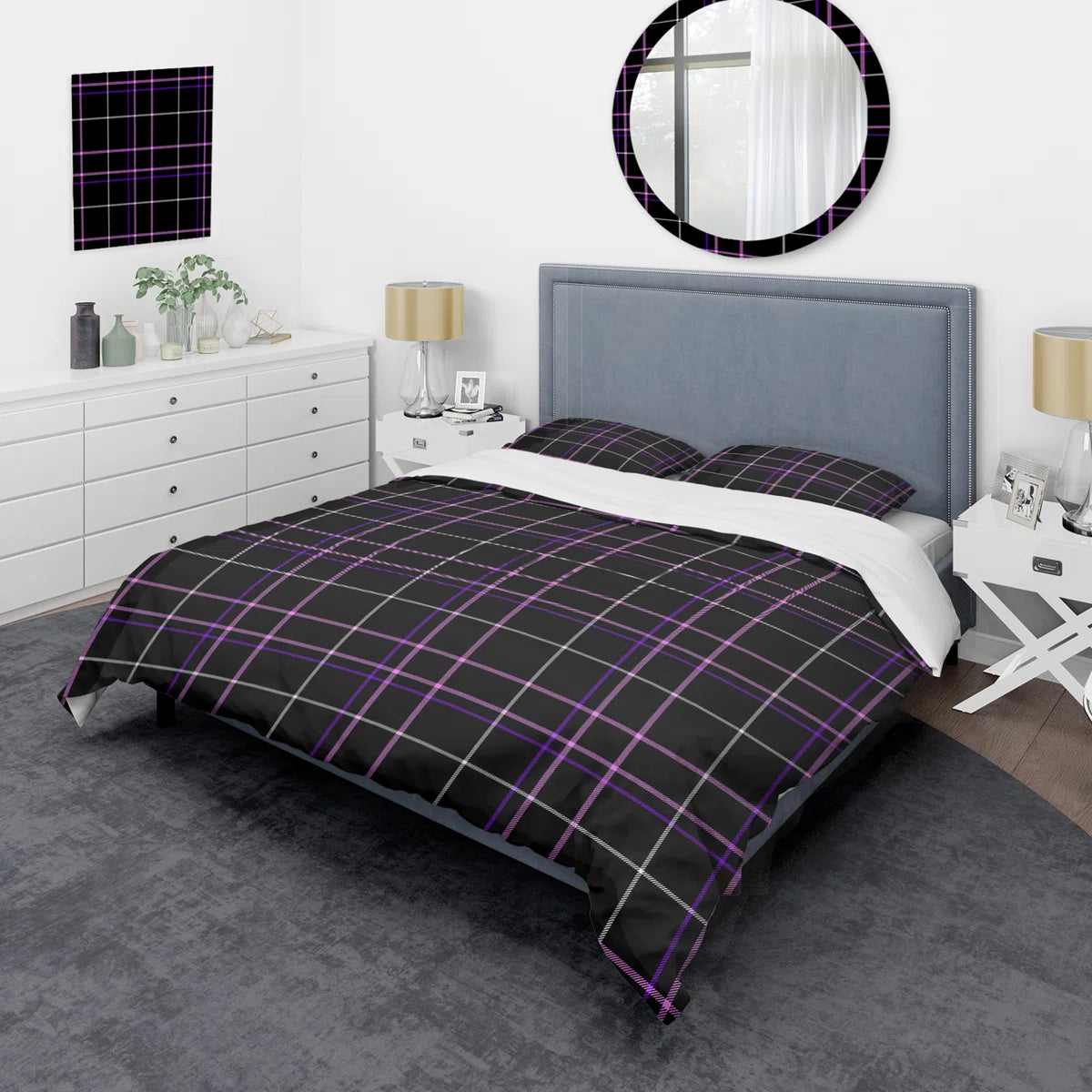 Black Checked Tartan Modern & Contemporary Plaid Duvet Cover Set Queen