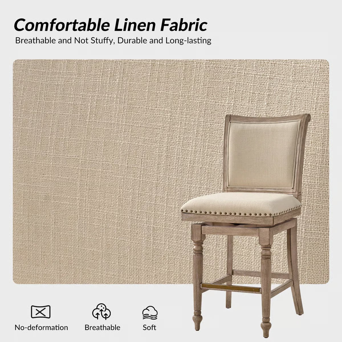 Blerona Farmhouse Swivel Bar Stool With Nailhead Trims
