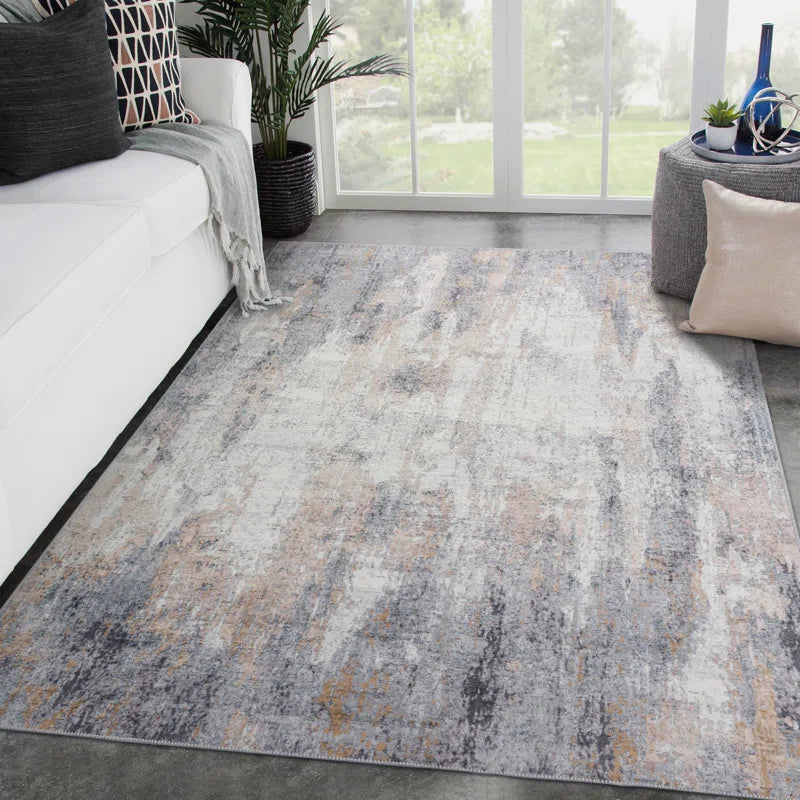 Bliss Modern Abstract Design Area Rug Gray/Ivory/Yellow - 5' x7'