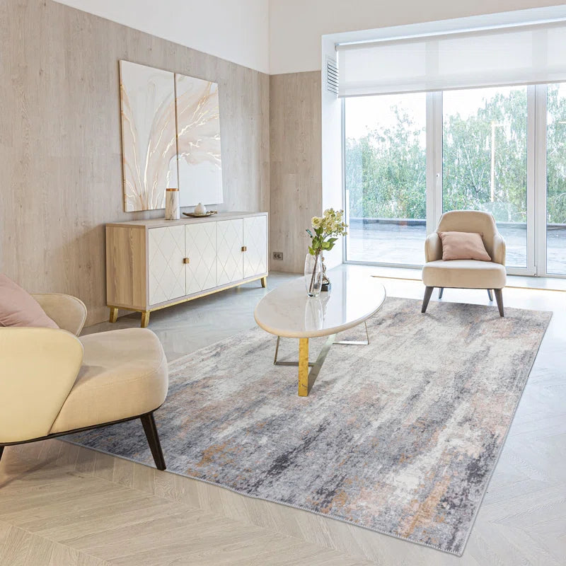 Bliss Modern Abstract Design Area Rug Gray/Ivory/Yellow - 5' x7'