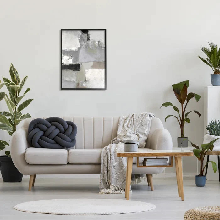 Blocked Geometric Shapes Black Detail Circles Framed On Canvas by Lisa Ridgers Painting