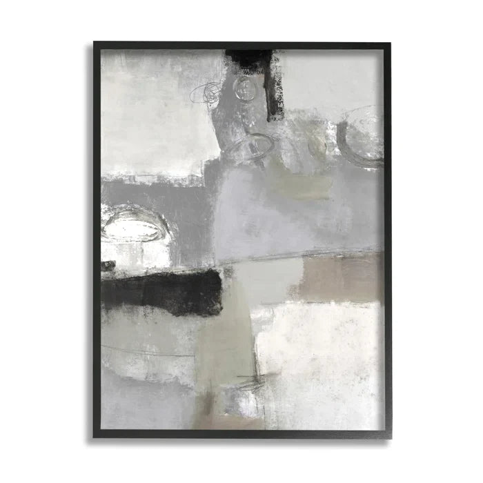 Blocked Geometric Shapes Black Detail Circles Framed On Canvas by Lisa Ridgers Painting