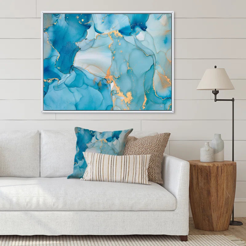 Blue And Gold Luxury Abstract Fluid Art III, 30x 40"