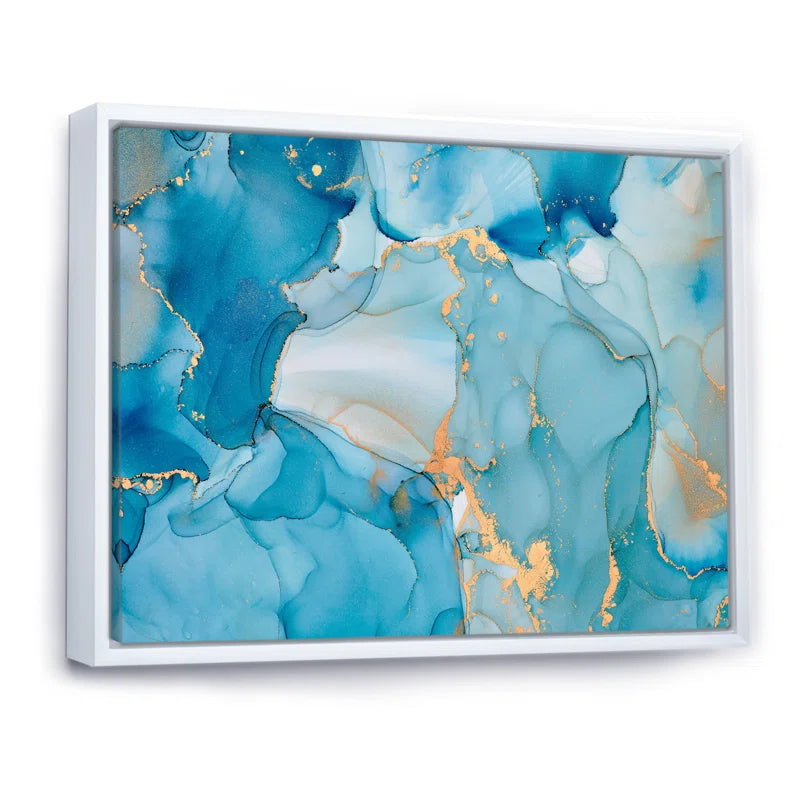 Blue And Gold Luxury Abstract Fluid Art III, 30x 40"