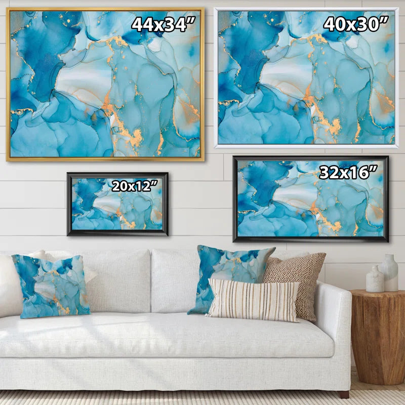 Blue And Gold Luxury Abstract Fluid Art III, 30x 40"