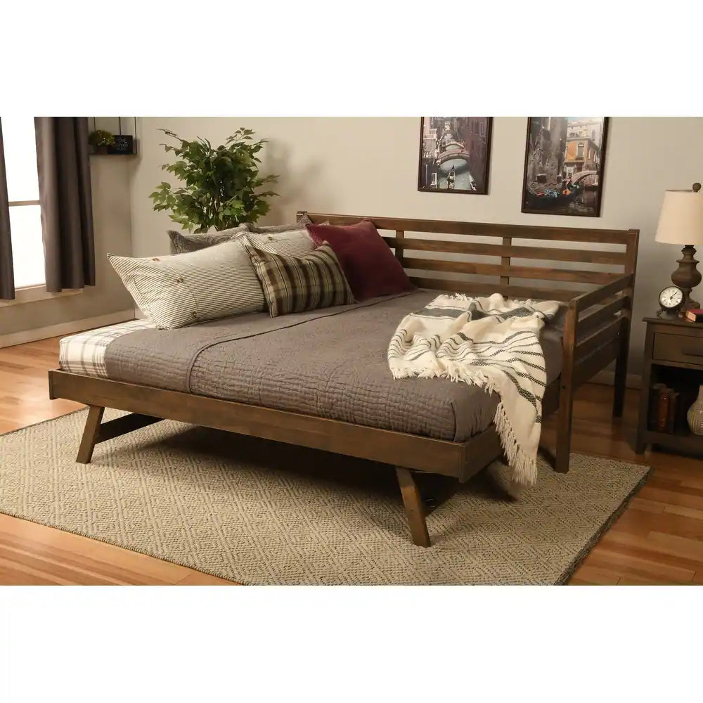 Somette Boho Daybed with Additional Pop Up Bed - Rustic Walnut - 2 BOXES