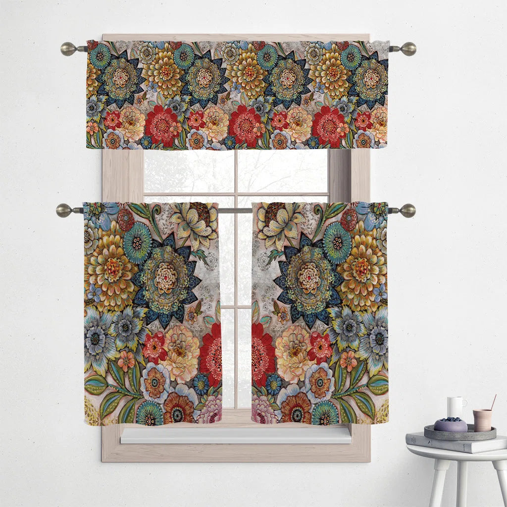 Boho Bouquet Floral Tailored Kitchen Curtain