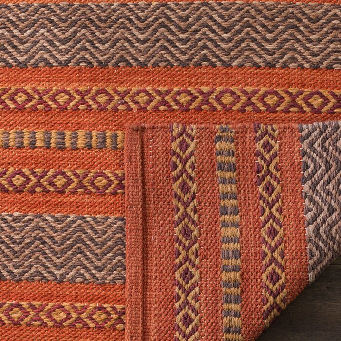 Bokara Hills Handmade Flatweave Cotton Orange/Red Rug, Runner 2'6" x 6'