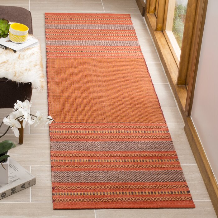 Bokara Hills Handmade Flatweave Cotton Orange/Red Rug, Runner 2'6" x 6'